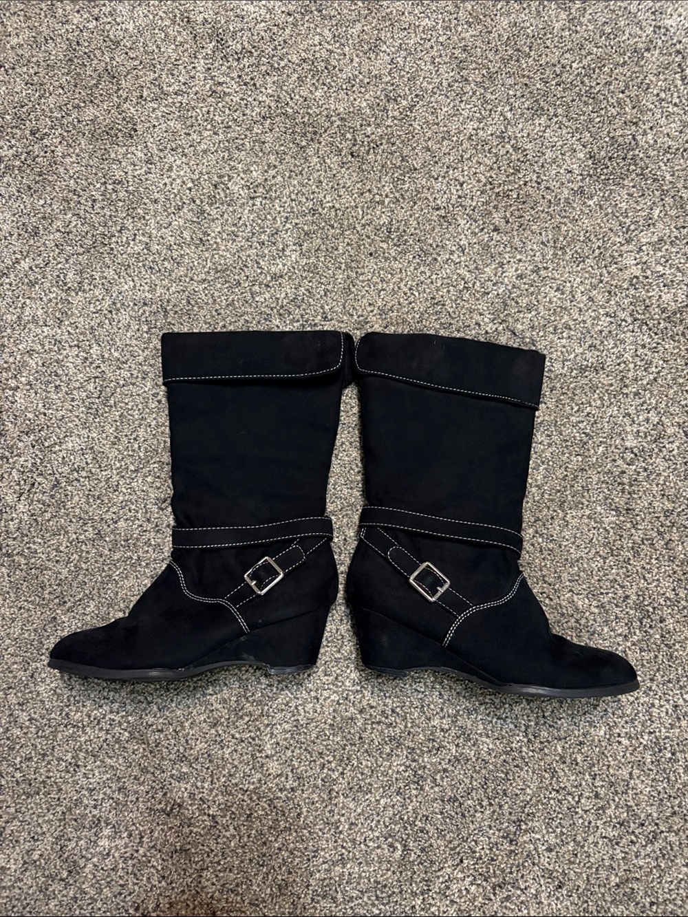 Girls Zodiac Black Suede Boots with Contrast Stitching Size 2